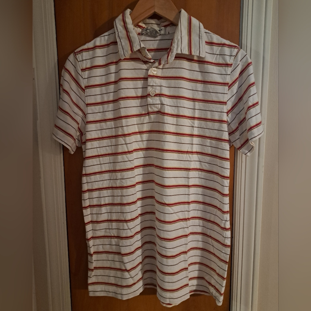 Banana Republic Men's Red and White Polo Shirt Classic Stripes